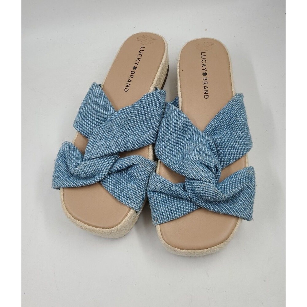 Lucky Brand LP GRENLY Jute Platform Bottom Blue Fabric Open Toe Sandals Sz 7.5